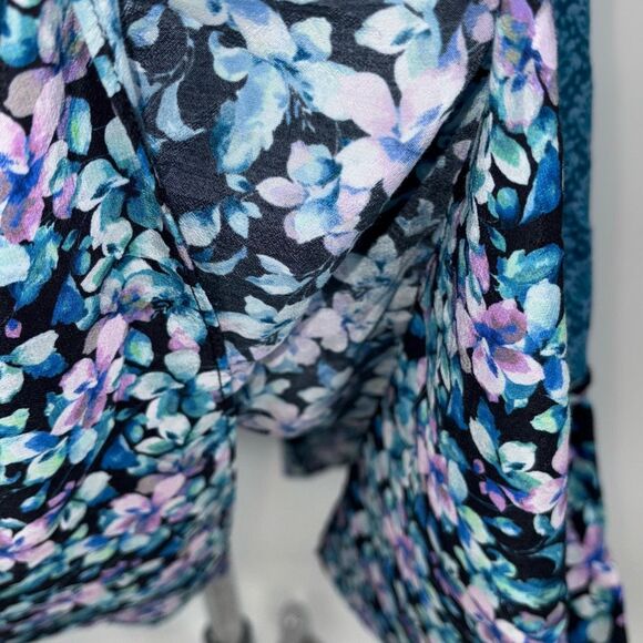 Soft‎ Surroundings Night Bloom Flutter Sleeve Floral MIDI Dress L Navy Multi - Picture 9 of 13